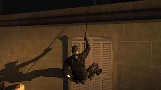 Splinter Cell Sam Fisher abseiling down a building