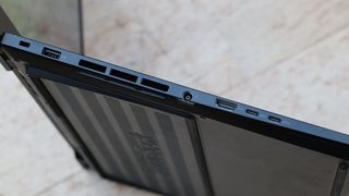 A photograph of the Asus ProArt Studiobook Pro 16 OLED's left-hand ports