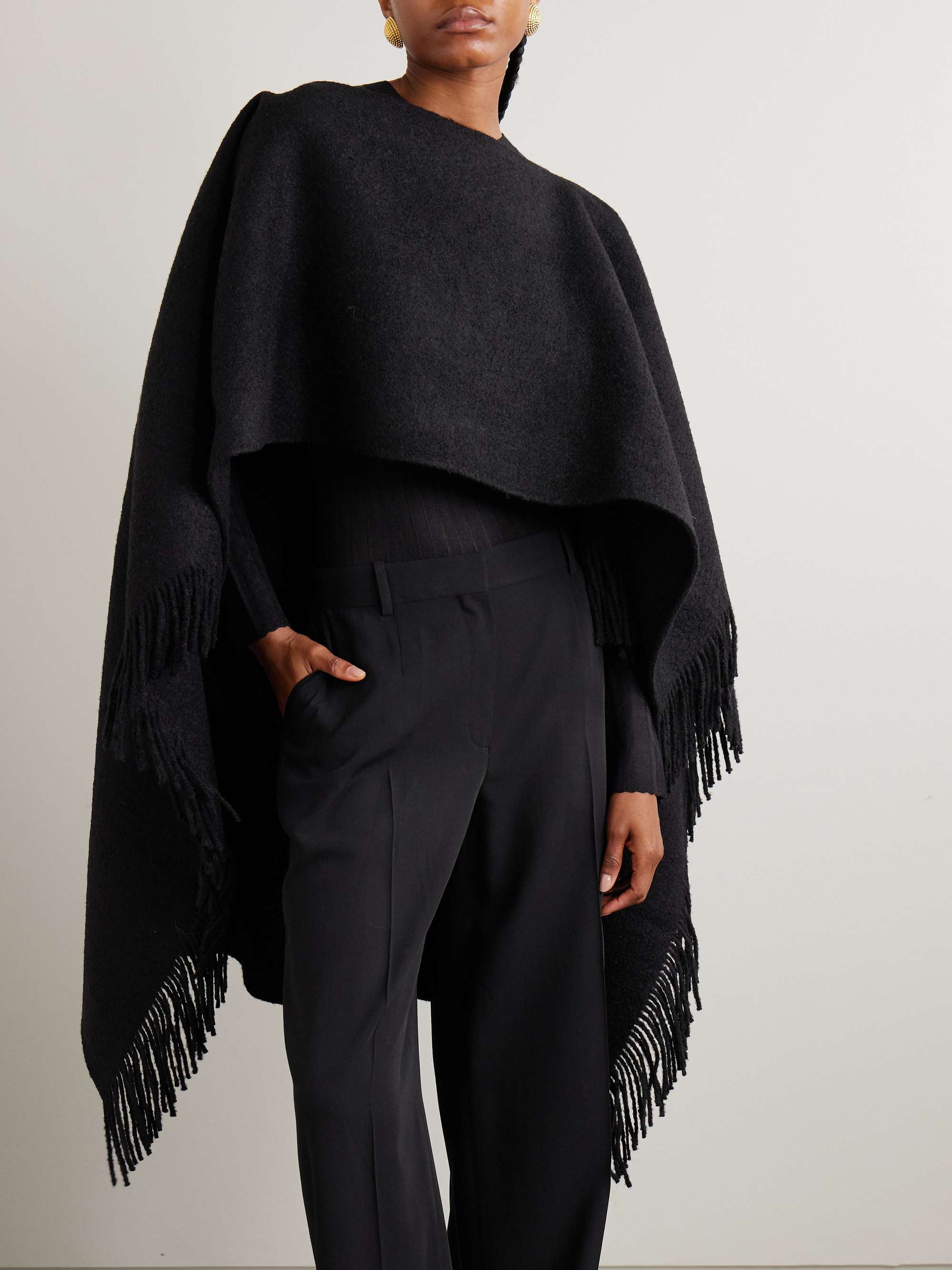 Fringed Wool-Blend Poncho