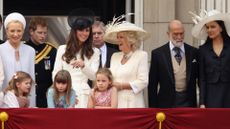 Princess Michael of Kent, Prince Harry, Catherine, the Duchess of Cambridge, Camilla, Duchess of Cornwall, Prince Michael of Kent and Sophie Winkleman, Lady Frederick Windsor, celebrate the Queen's official birthday by taking part in the Trooping the Colour parade on June 11, 2011 in London, England. The ceremony of Trooping the Colour is believed to have first been performed during the reign of King Charles II. In 1748, it was decided that the parade would be used to mark the official birthday of the Sovereign. More than 600 guardsmen and cavalry make up the parade, a celebration of the Sovereign's official birthday, although the Queen's actual birthday is on 21 April.