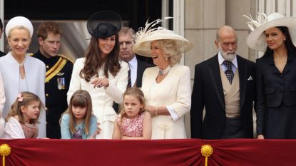 Princess Michael of Kent, Prince Harry, Catherine, the Duchess of Cambridge, Camilla, Duchess of Cornwall, Prince Michael of Kent and Sophie Winkleman, Lady Frederick Windsor, celebrate the Queen's official birthday by taking part in the Trooping the Colour parade on June 11, 2011 in London, England. The ceremony of Trooping the Colour is believed to have first been performed during the reign of King Charles II. In 1748, it was decided that the parade would be used to mark the official birthday of the Sovereign. More than 600 guardsmen and cavalry make up the parade, a celebration of the Sovereign's official birthday, although the Queen's actual birthday is on 21 April.