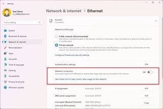 Disable Ethernet metered connection