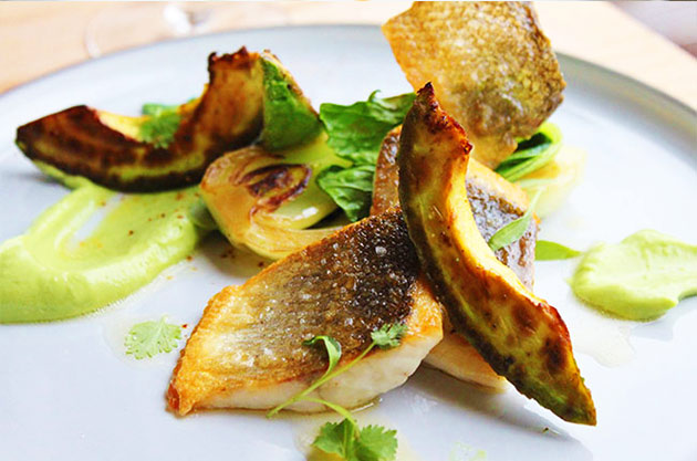 Pan seared Sea bass with avocado