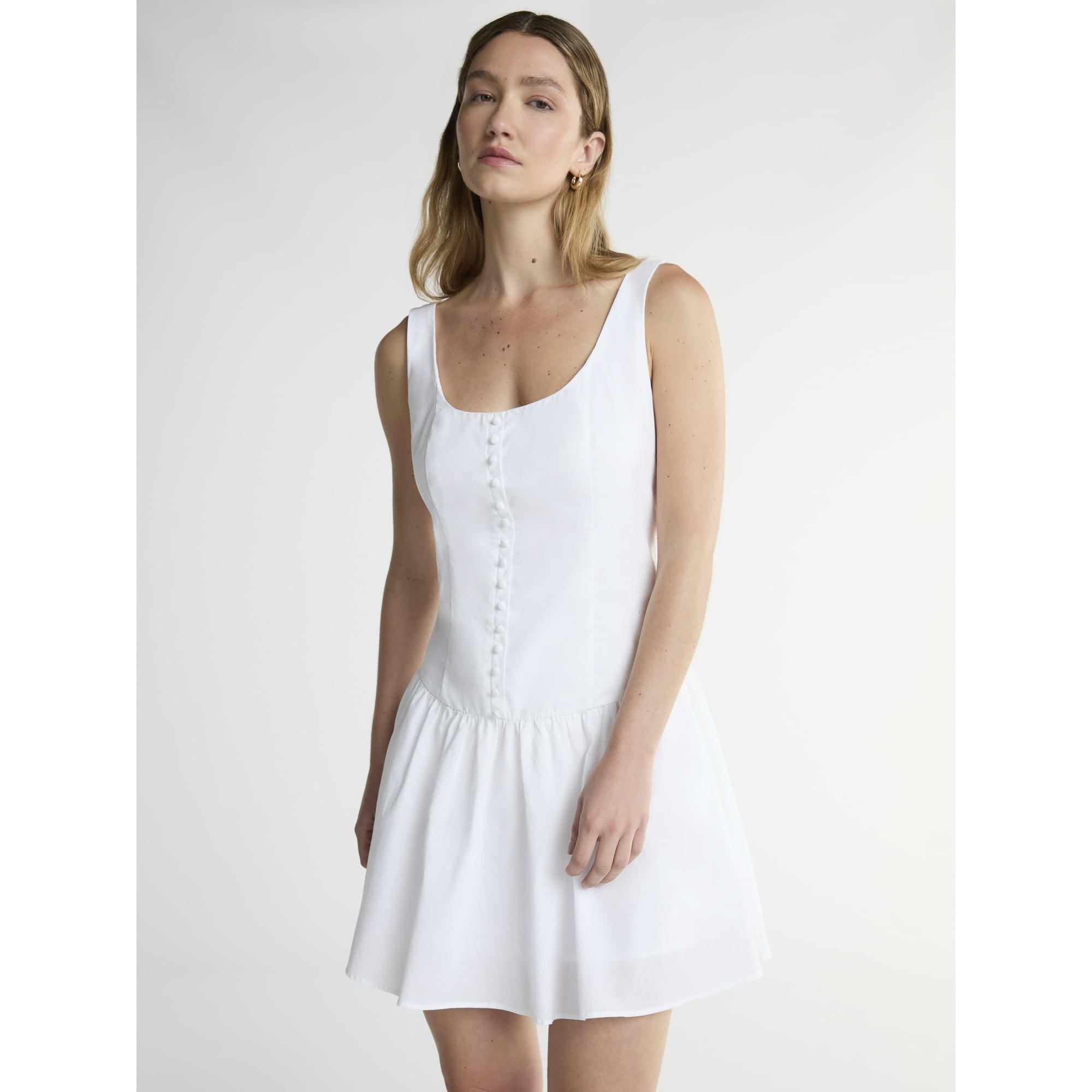 Scoop, Scoop Women’s Cotton Poplin Mini Dress With Decorative Button Front, Sizes Xs-Xxl