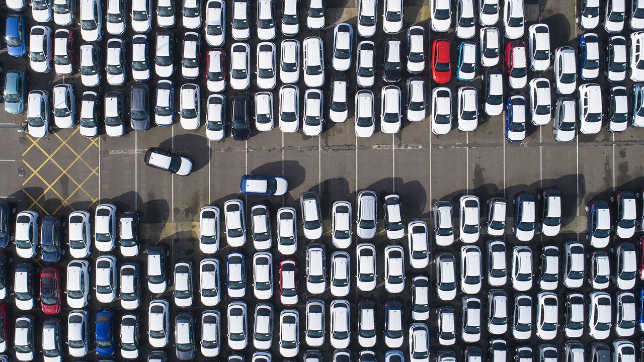 New cars in a car park