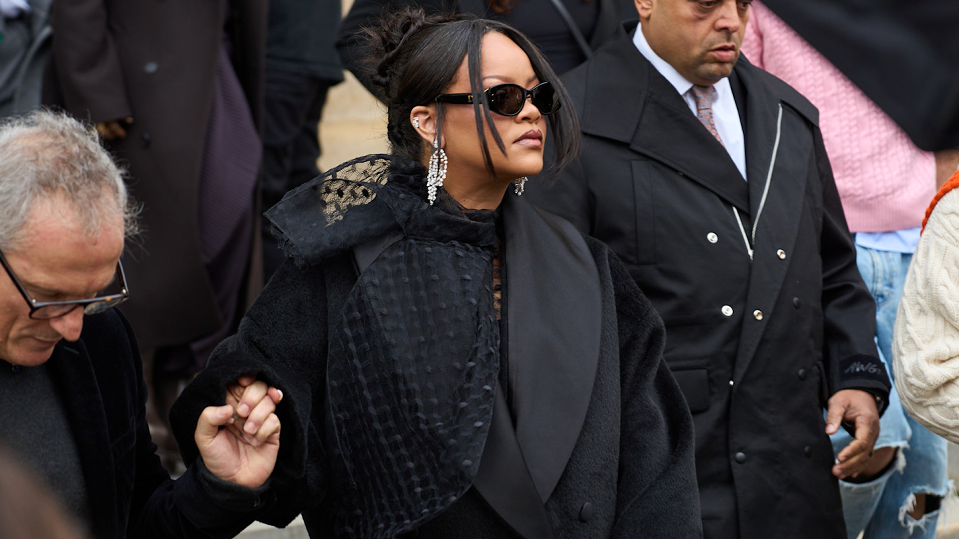 Rihanna attended the Dior Spring 2026 Couture show in all-black winterwear