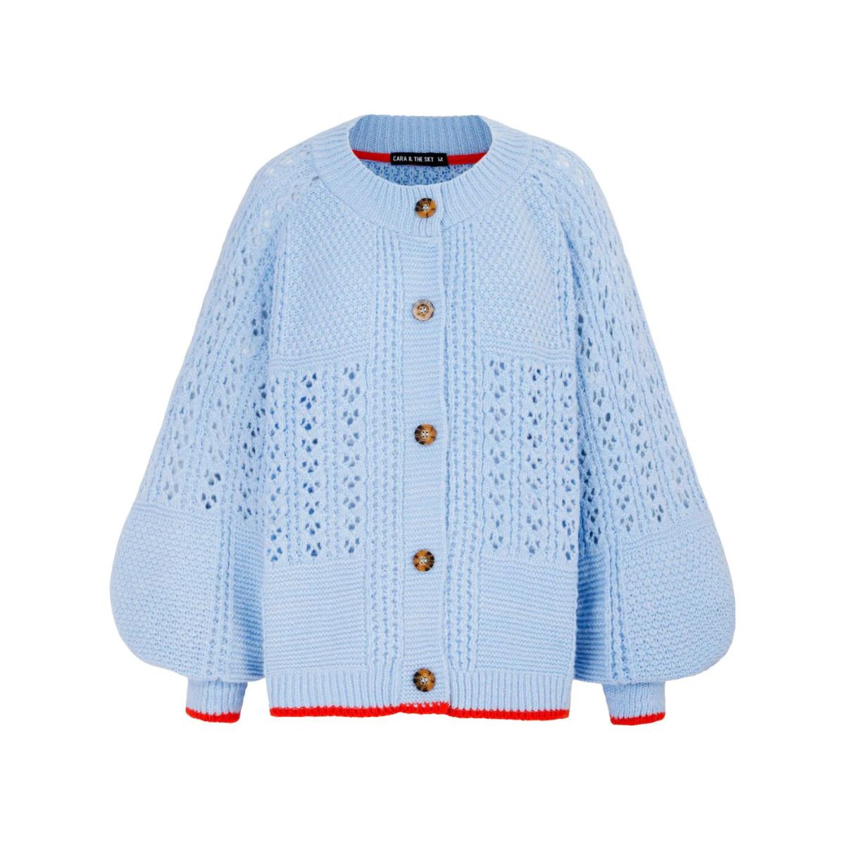 Wolf &amp;amp; Badger Brigit Pointelle Stitch Balloon Sleeve Cardigan - Blue