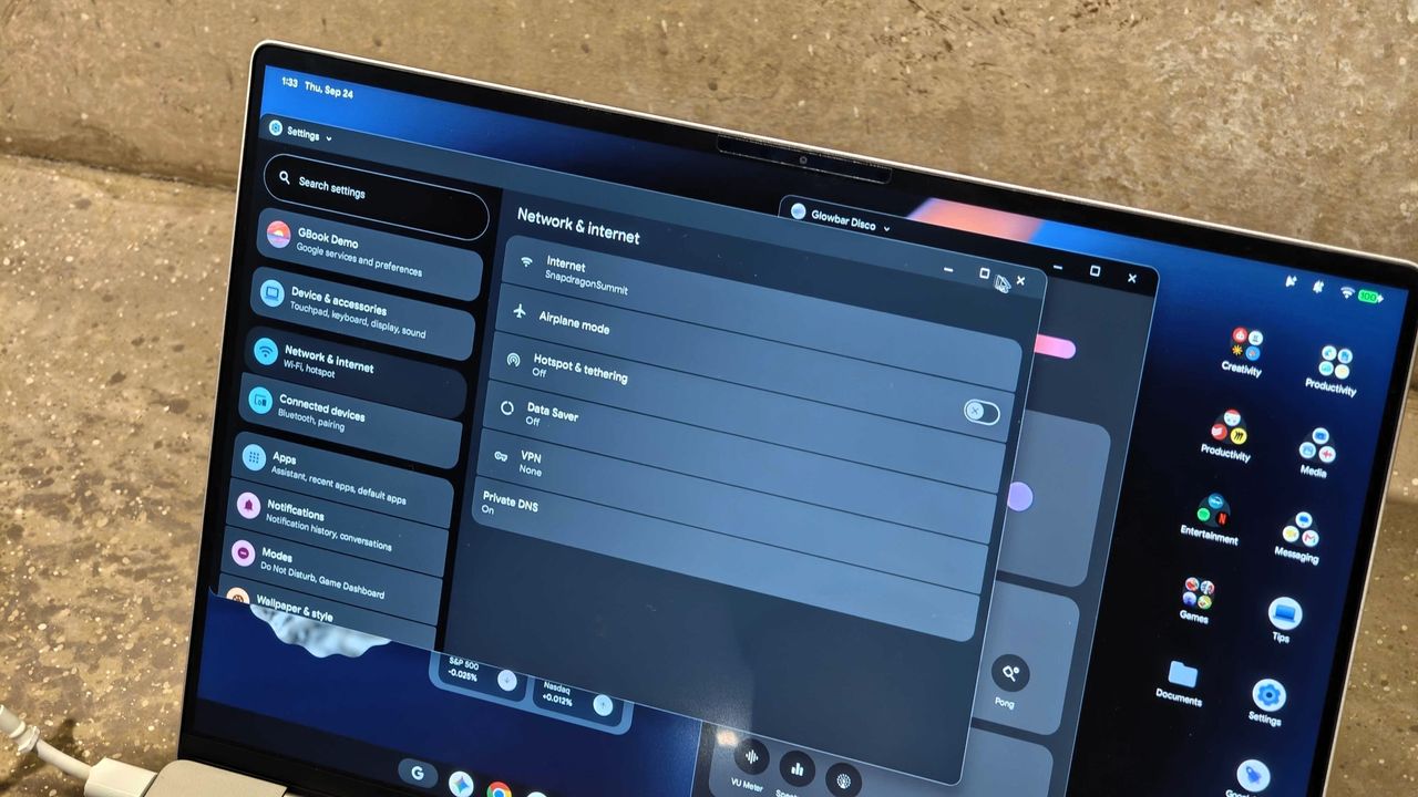 Googlebook settings menu