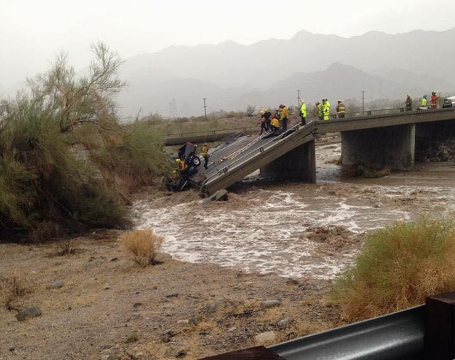 The collapsed bridge in Desert Center, California.