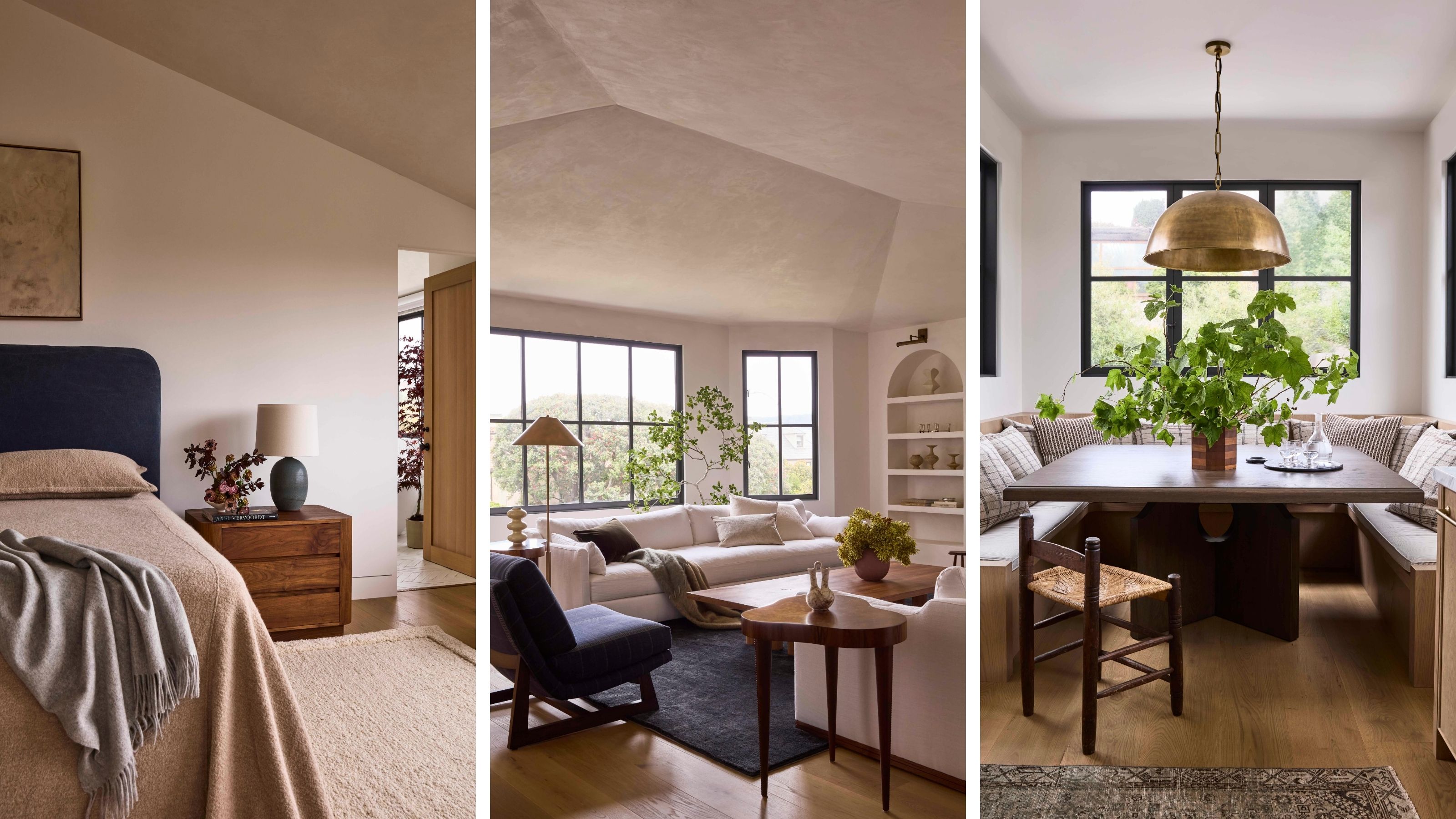 a trio of images of a 'Cali wabi-sabi' home by Studio Kosma in San Francisco
