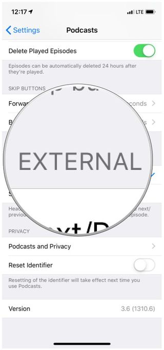 Apple Podcasts settings External Controls section