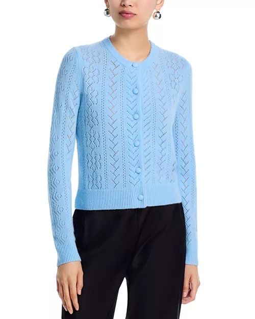 Aqua 100% Cashmere Crewneck Cardigan Sweater - Exclusive