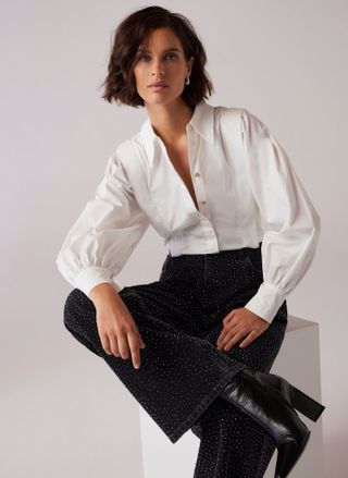 White Cotton Puff Sleeve Shirt