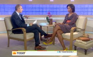 Michelle Obama on The Today Show - H&M dress, wearing, high street, modified, version, Matt Lauer, see, pics, pictures, Marie Claire
