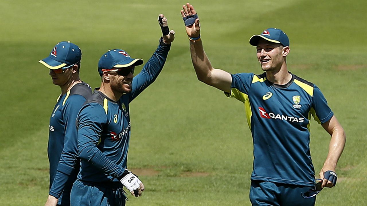 Australia cricketers Steve Smith, David Warner and Cameron Bancroft train at Edgbaston