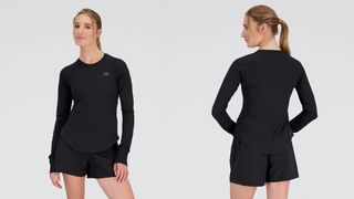 New Balance Q Speed Jacquard Long Sleeve in black worn by model