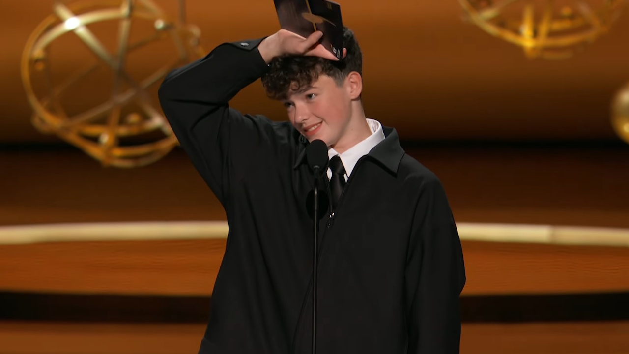 Owen Cooper accepts the 2025 Emmy Award for Best Supporting Actor in a Limited Series.