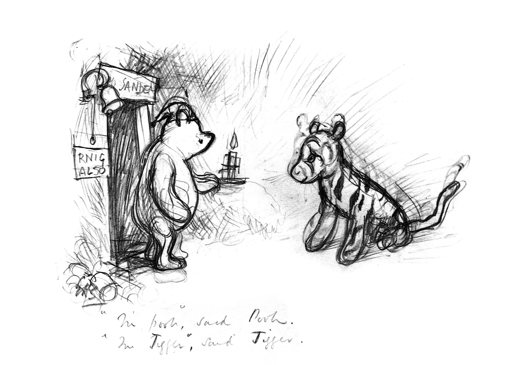 A drawing of Winnie the Pooh and tigger