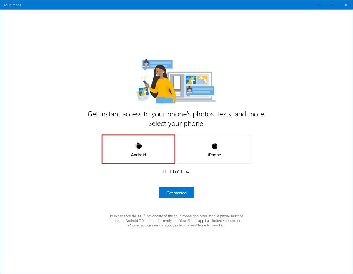 Your Phone app setup on Windows 10