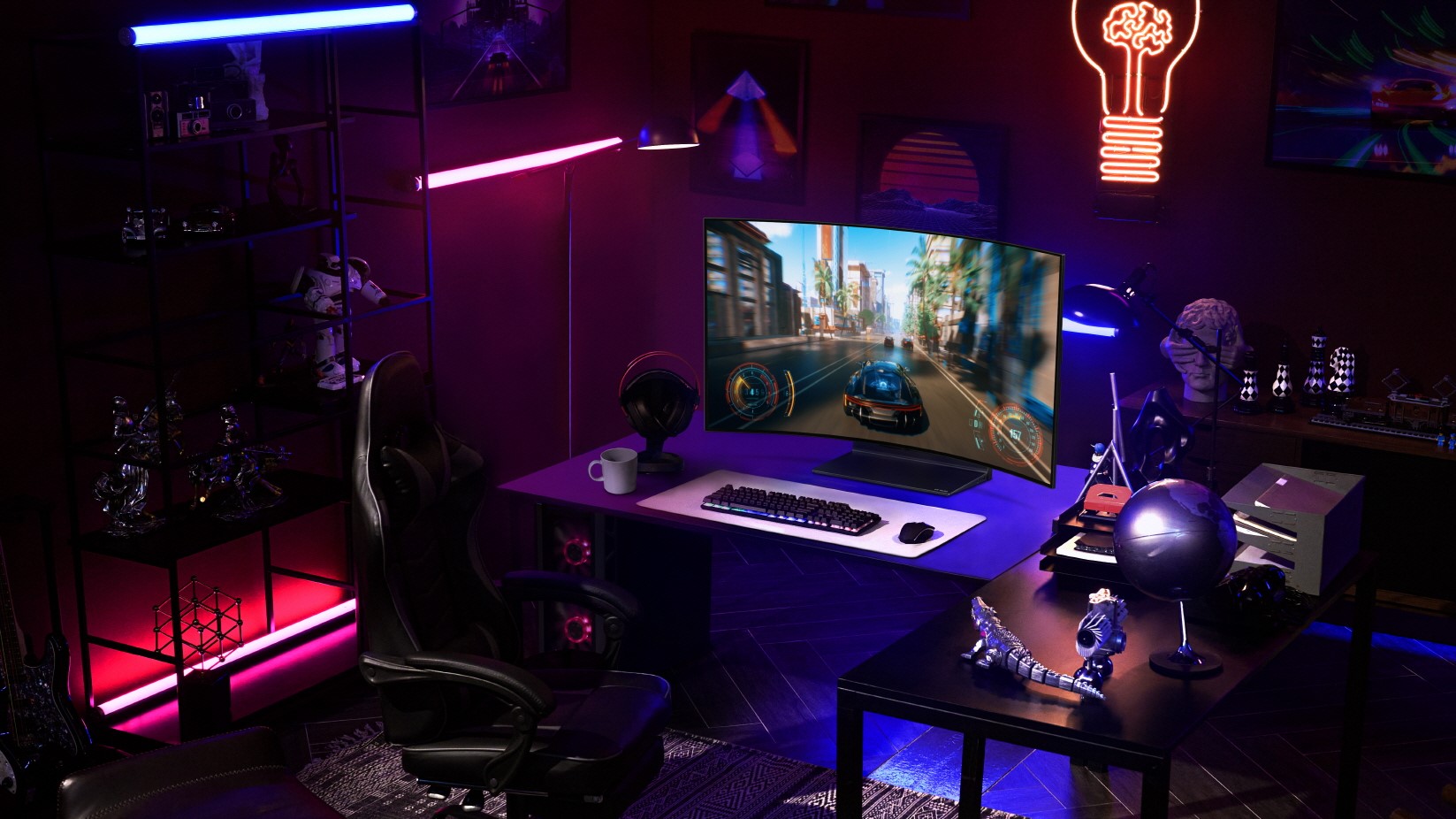 The LG OLED Flex on a gaming desk.