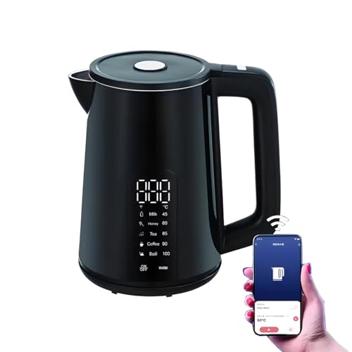 Smart Black Kettle With Alexa Voice Control, Temperature Control, Led Touch Display,- 1.7l Electric Kettle, Quiet Boil Technology - Smart Kettle With Google and Alexa Control