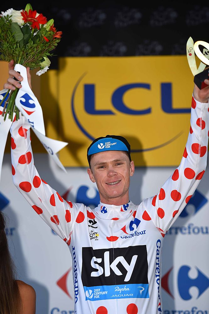 Chris Froome (Team Sky) in the mountain leader's kersey