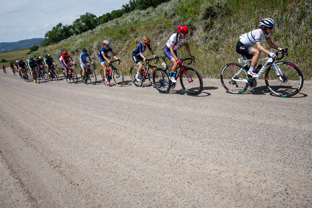 Omer Shapira (Canyon-SRAM) leads the front group over todays gravel section on stage 1 of the Colorado Classic on August 22, 2019 in Steamboat Springs, Colorado.