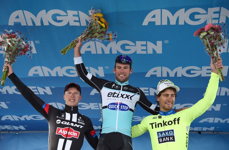 The top three: Zico Waeytens (Giant-Alpecin), Mark Cavendish (Etixx-Quickstep) and Peter Sagan (Tinkoff-Saxo)
