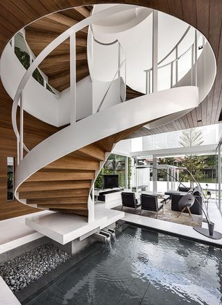 Spiral stair case made of wood