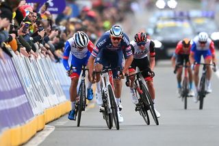 Mathieu van der Poel en route to victory in the Tour of Flanders