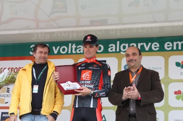 Stage winner Luis Leon Sanchez (Caisse d'Epargne) on the podium.