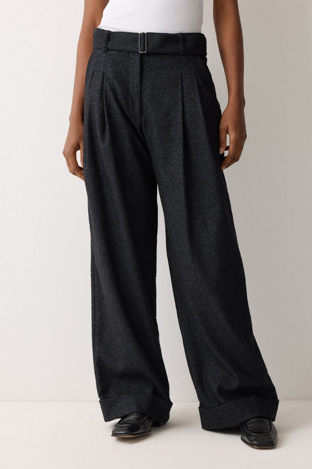 Stanley Flecked Belted Trouser | Navy