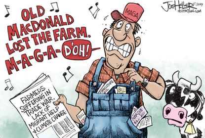 Political Cartoon U.S. Trump Old McDonald lost the farm MAGA trade war