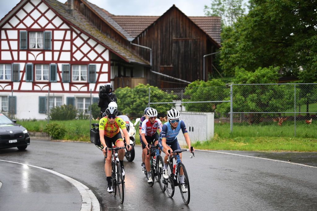 FRAUENFELD SWITZERLAND JUNE 05 Marlen Reusser of Switzerland and Ale Btc Ljubljana Team Elisabeth DeignanArmitstead of United Kingdom and Team Trek Segafredo lead the Breakaway during the 1st Tour de Suisse Women 2021 Stage 1 a 1143km stage from Frauenfeld to Frauenfeld tourdesuisse tds tdswomen on June 05 2021 in Frauenfeld Switzerland Photo by Tim de WaeleGetty Images