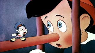 A scene featuring Pinocchio and Jiminy Cricket in Pinocchio (1940)