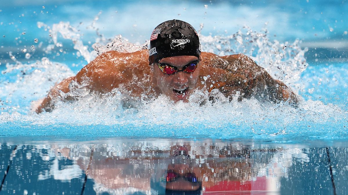 Caeleb Dressel of Team United States competes in the Men&#039;s 100m Butterfly Final at Tokyo Aquatics Centre on July 31, 2021 in Tokyo, Japan.