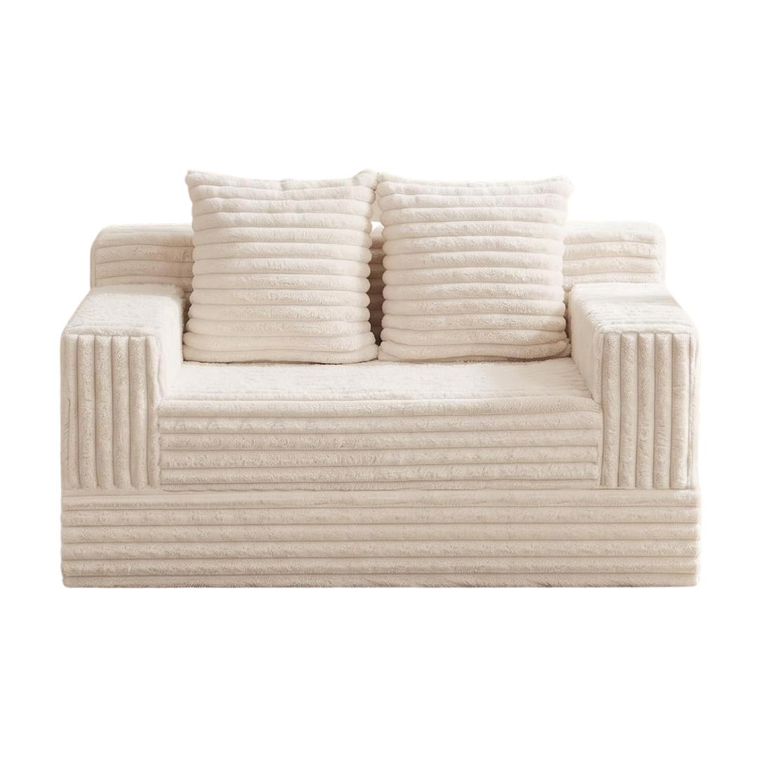 Erament Boneless Loveseat Convertible Sofa Bed, Folding Floor Futon Sleeper Sofa Couch Bed- Boneless Foldable Couch, Furry Pull Out Sofa Bed With 2 Pillows for Living Room &amp;amp; Bedroom