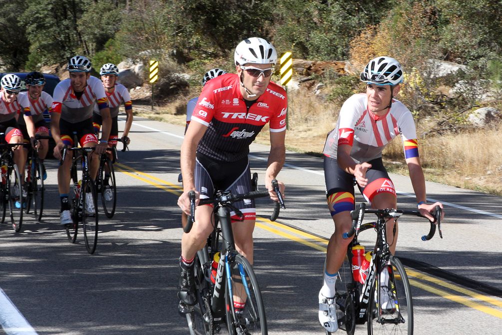 Ivan Basso chats with Isaac Canton during training camp in Tucson