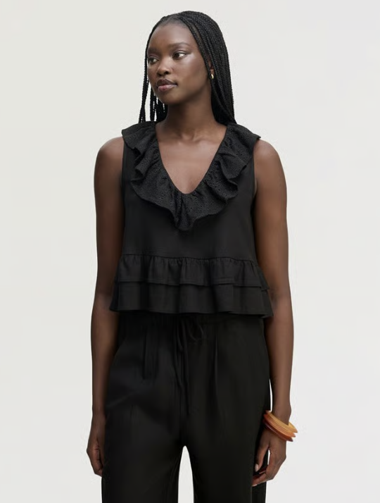 Sam Edelman, Sleeveless V Neck Flounce Top