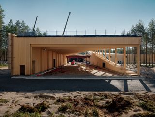the timber frame of the world's most sustainable factory, according to BIG