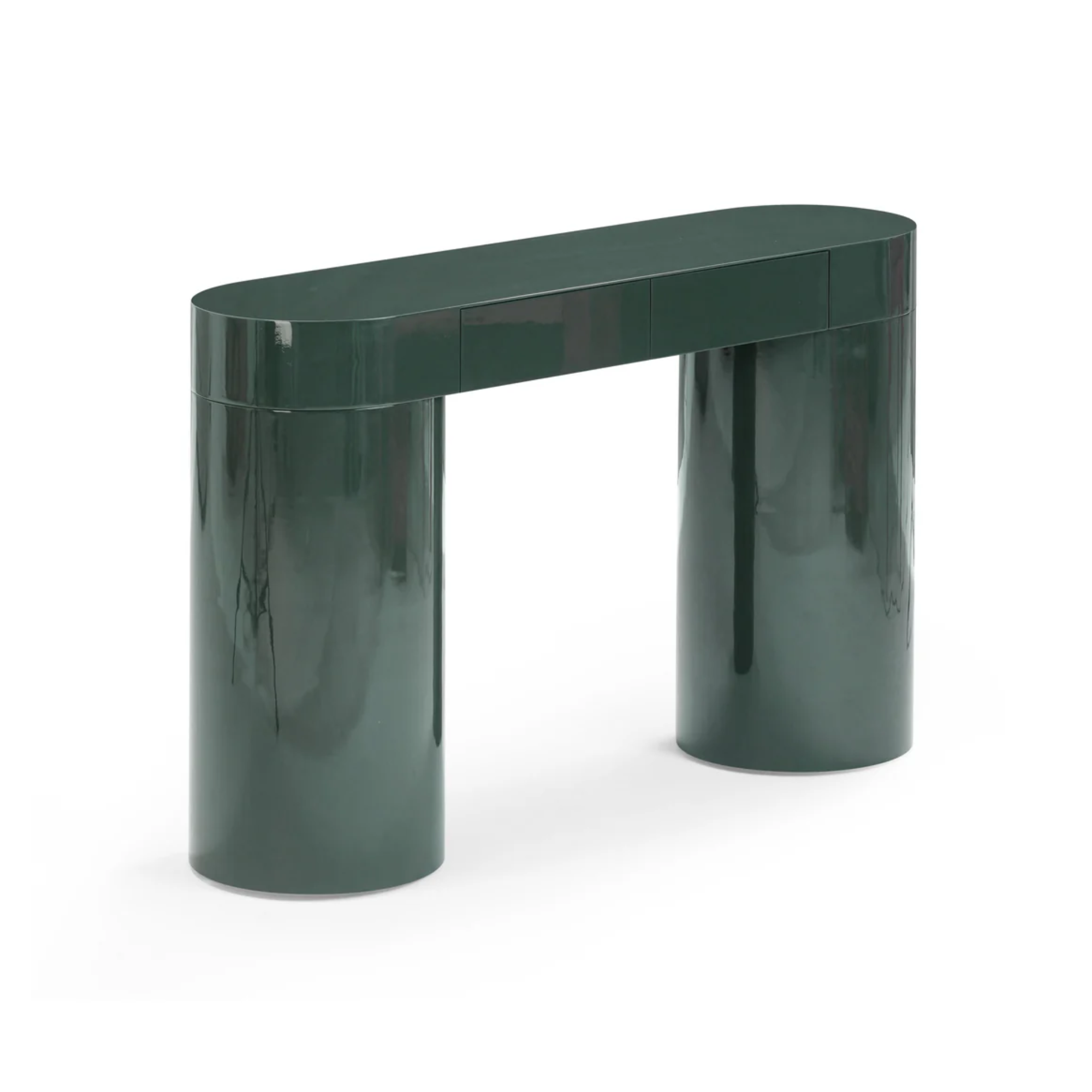 glossy green console table