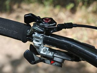 The aluminum TracLoc remote control switches the rear shock between three different operating modes.