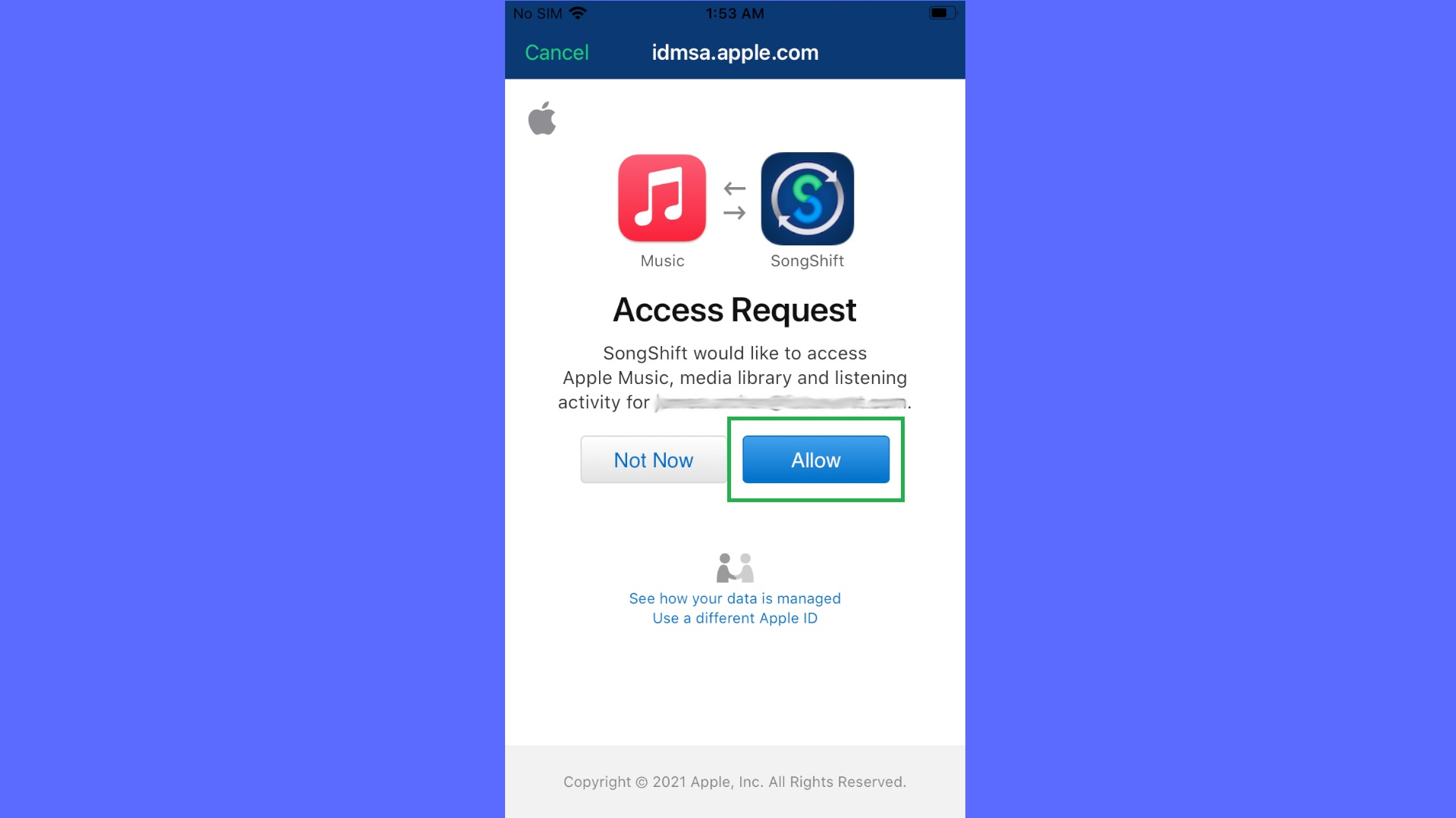 How to transfer Spotify playlists to Apple Music — tap 'allow'