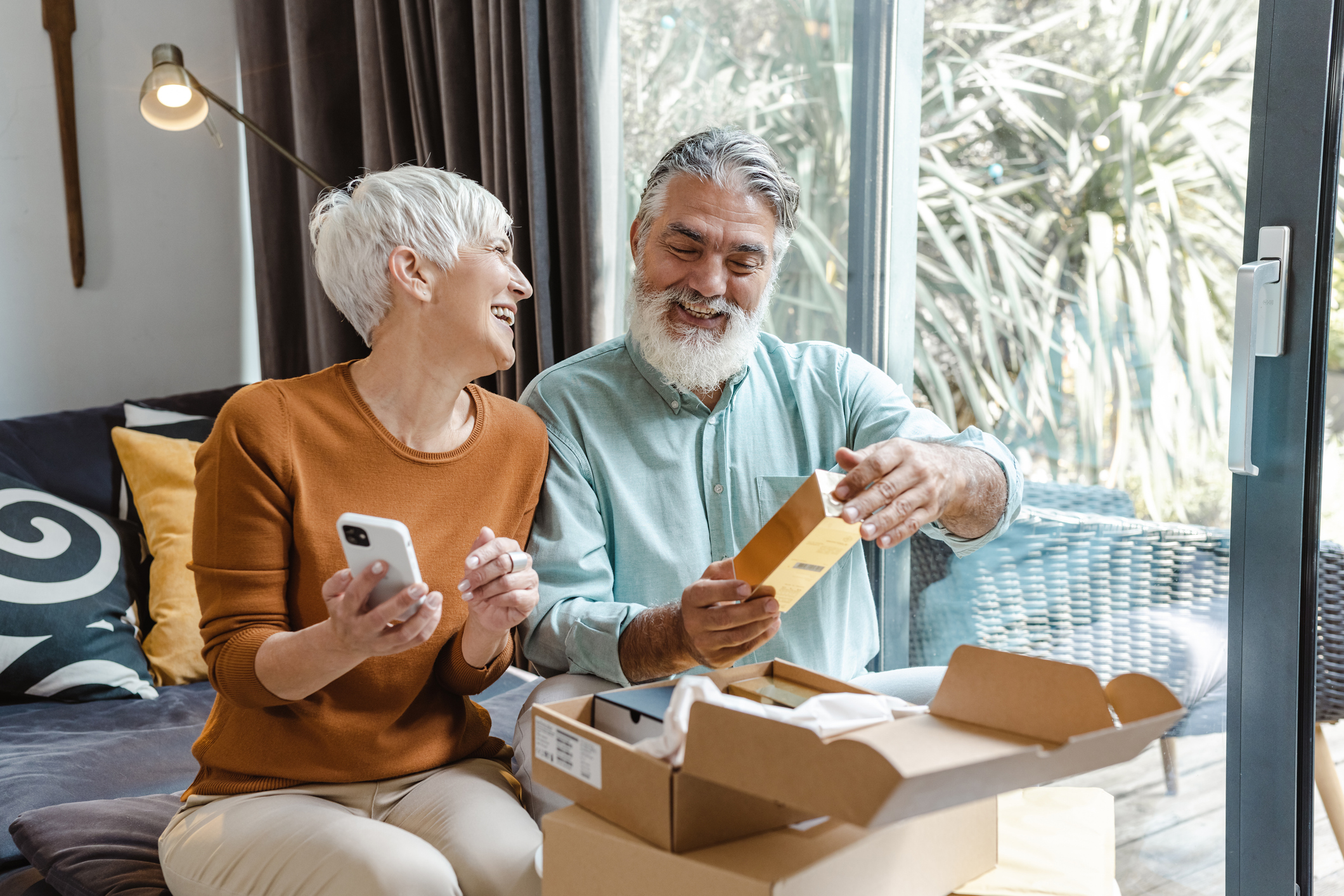A couple opening their online order