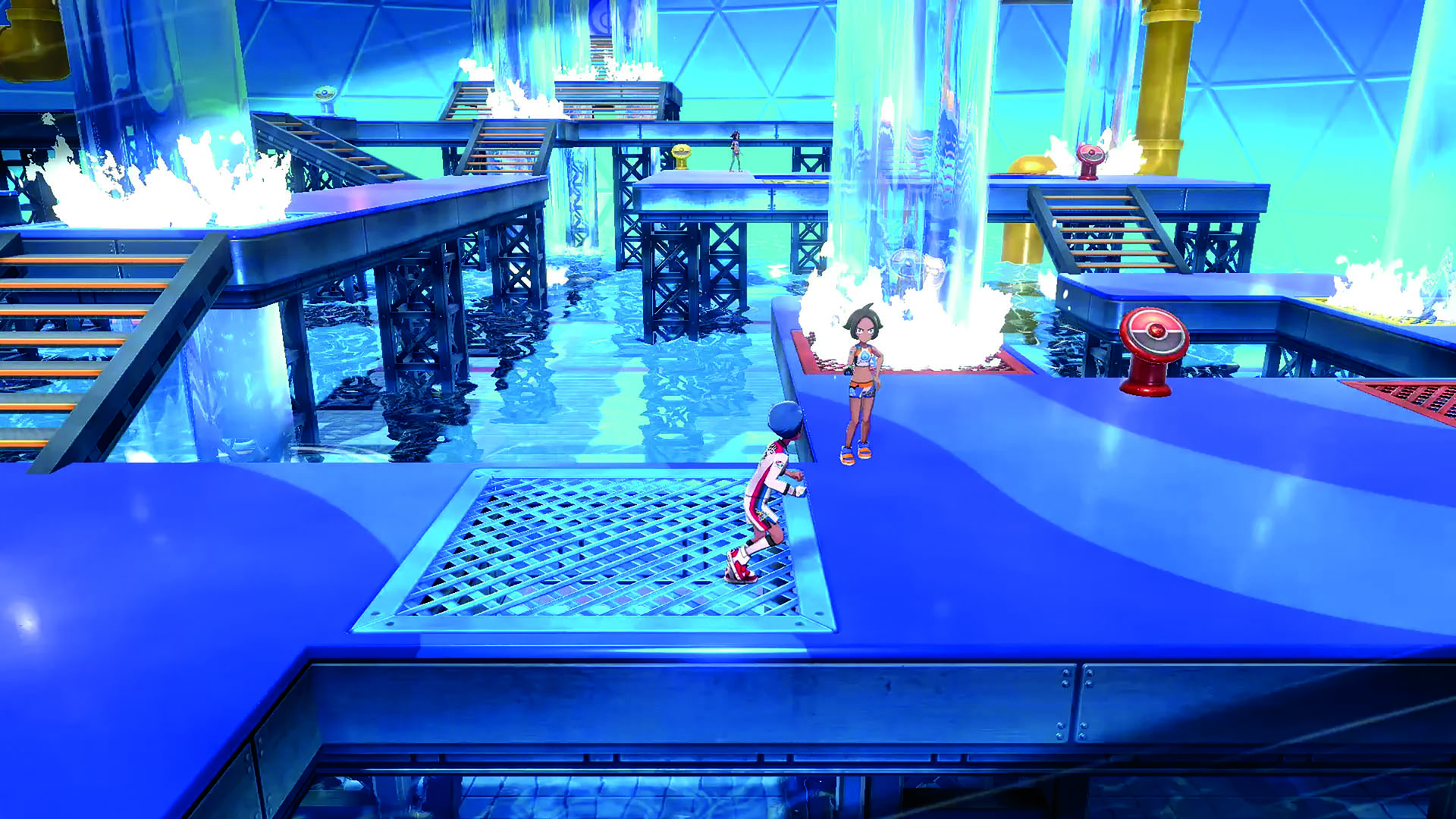 The player traverses a water gym - from Pokemon Sword and Shield's entry in The Story of Pokemon bookazine