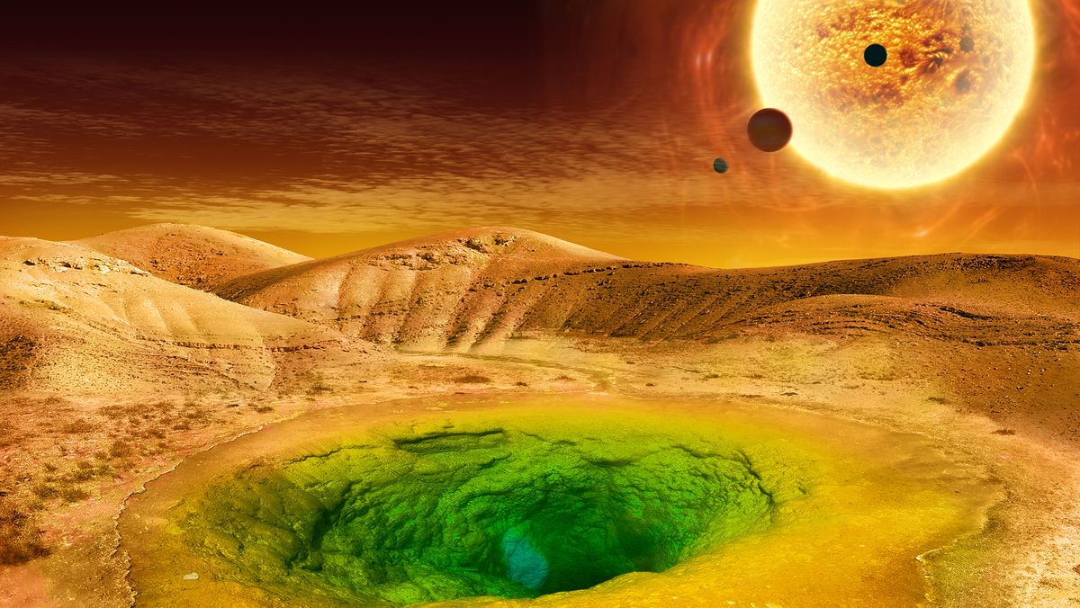 An artist&#039;s depiction of what a habitable exoplanet might look like.