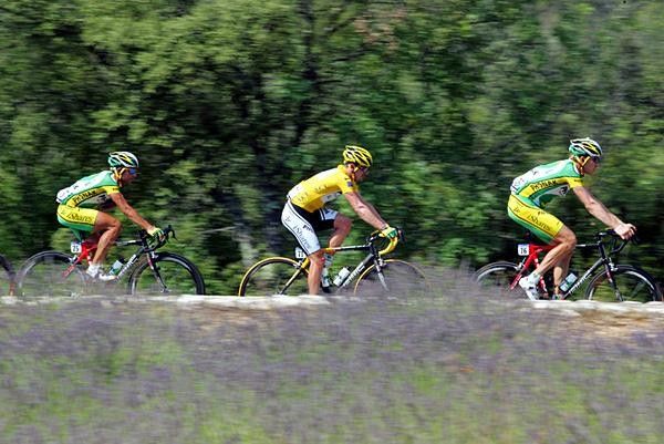 Floyd Landis (Phonak) rode protected by teammates all day but gave up the jersey in the end.