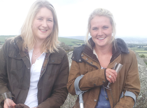 My cousin Jess and I on Helman Tor, toasting to Barbara