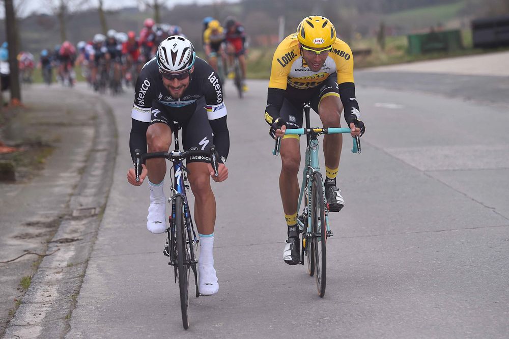 Last year's winner Tom Boonen on the attack.