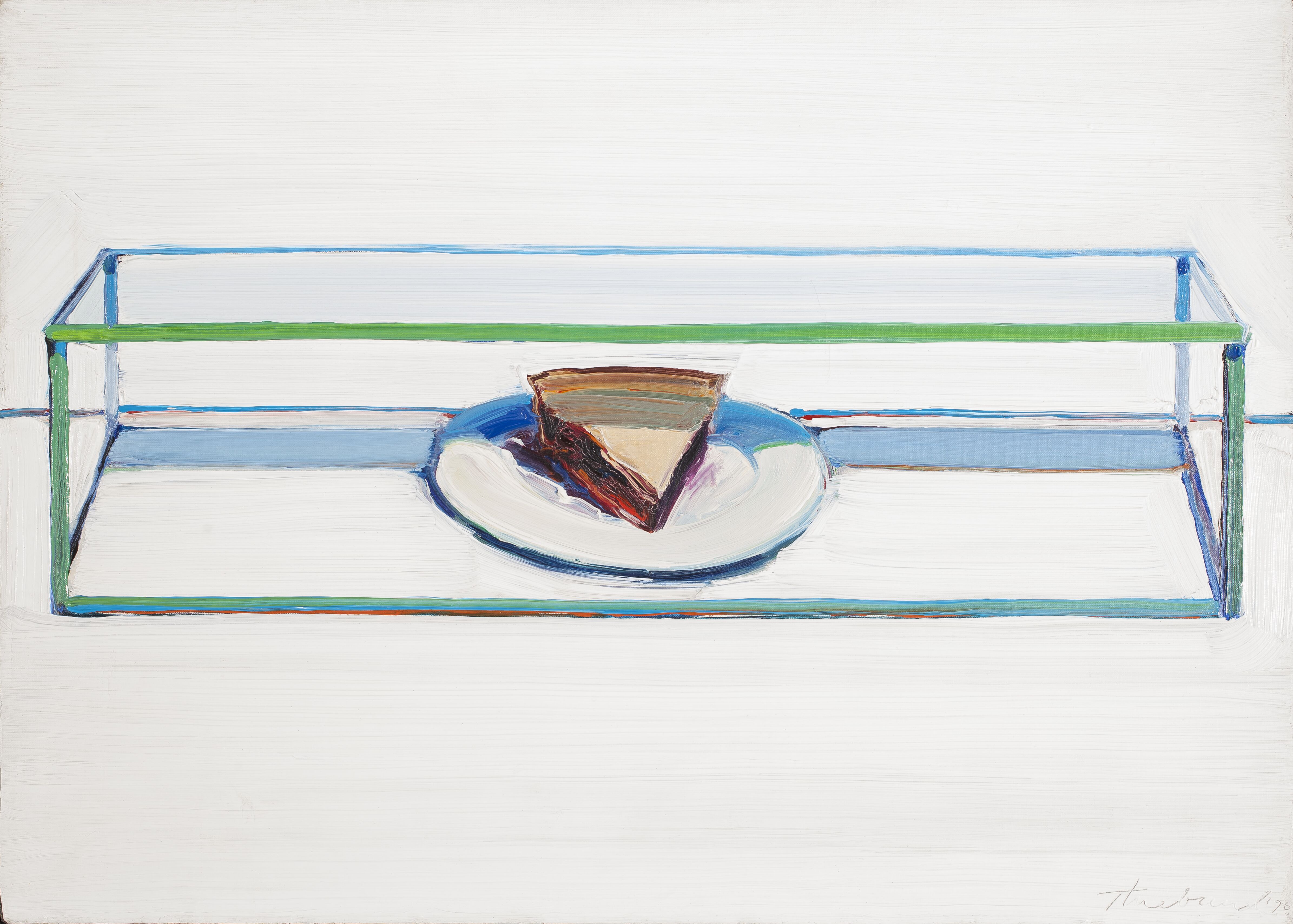 paintings of pie under glass counter